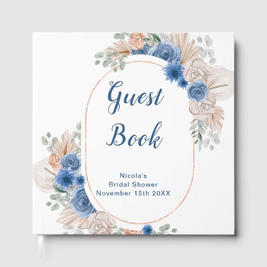 Livre D'or Blue Boho Pampas Grass Bridal Shower (Recto)