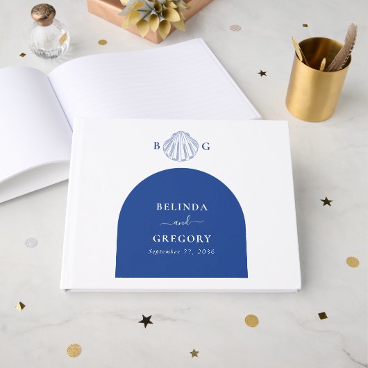 Livre D'or Blue Clam Seashells Coastal Seaside Beach Wedding (Recto ouvert)