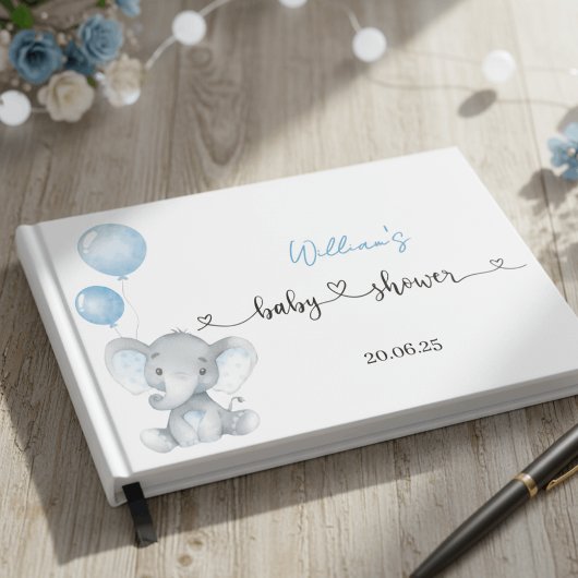 Livre D'or Blue Elephant Balloons Foil Baby Shower Guest Book