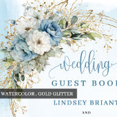 Livre D'or Blue Flowers Greenery Gold Wedding Guest Book