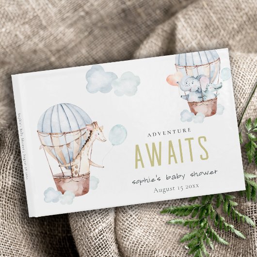 Livre D'or Blue Hot Air Balloon Safari Animaux Baby shower