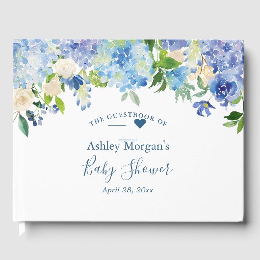 Livre D'or Blue Hydrangea Aquarelle Baby shower Floral (Recto)