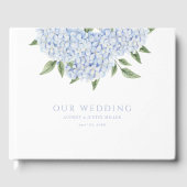 Livre D'or Blue Hydrangea Flowers & Crest, Mariage (Recto)