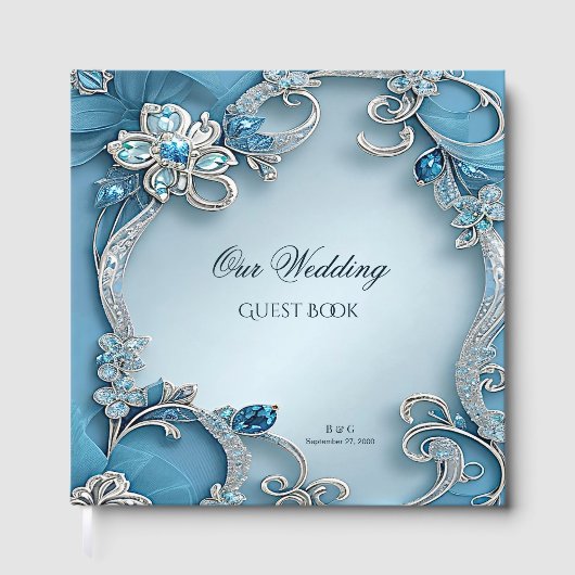 Livre D'or Blue Ornate Floral Guest Book (Recto)
