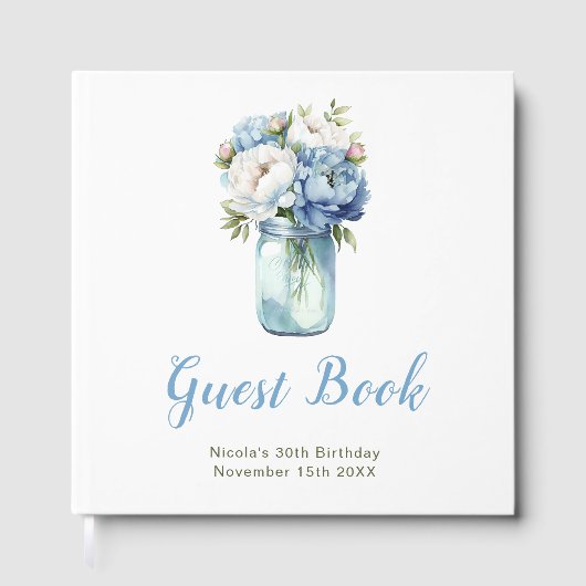 Livre D'or Blue Peonies Mason Jar Birthday Party (Recto)