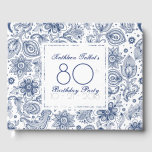 Livre D'or Blue Vintage 80th Birthday Party Guest Book<br><div class="desc">Belle et Liberty hippie vintage bleu motif floral sur arrière - plan pâle. Livre d'or du 80e anniversaire, sophistiqué et féminin, avec des textes personnalisables sur des carrés blancs et transparents. Vous pouvez facilement modifier des textes (police, taille, couleur et position) et des formes (taille et position). Produits correspondants pour...</div>