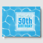 Livre D'or Blue Waterpool 50th Birthday Guest Book<br><div class="desc">Parfait pour l'anniversaire de l'entraîneur de natation. Design graphique de piscine d'eau avec une étiquette rectangle blanc semi-transparent. Conception du livre d'hôtes à couverture rigide avec nom et texte pour 50e anniversaire. Tout est personnalisable Vous pouvez facilement modifier le texte (police, couleur, taille et position) en cliquant sur le bouton...</div>