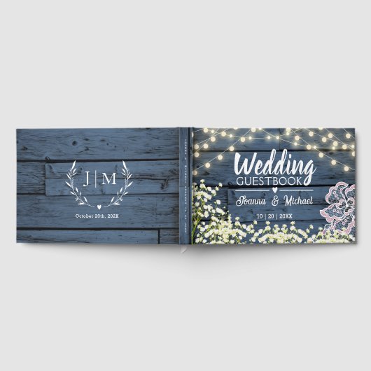 Livre D'or Blue Wood Baby's Breath Lights & Lace Mariage (Complet)