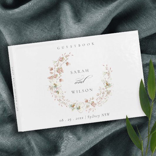 Livre D'or Blush White Rustic Meadow Floral Wreath Mariage