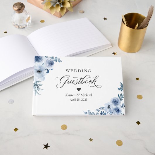 Livre D'or Bohème Dusty Blue Floral Mariage (Recto ouvert)