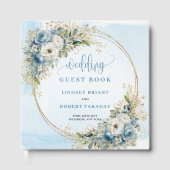 Livre D'or Bohemian Light Blue Floral Gold Glitter Guest Book (Recto)