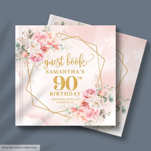 Livre D'or Bohemian Pastel Pink Gold Parties scintillant Peon