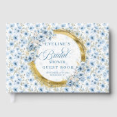 Livre D'or Boho Bleu Doré Fleurs Sauvages Réception de Mariag (Recto)