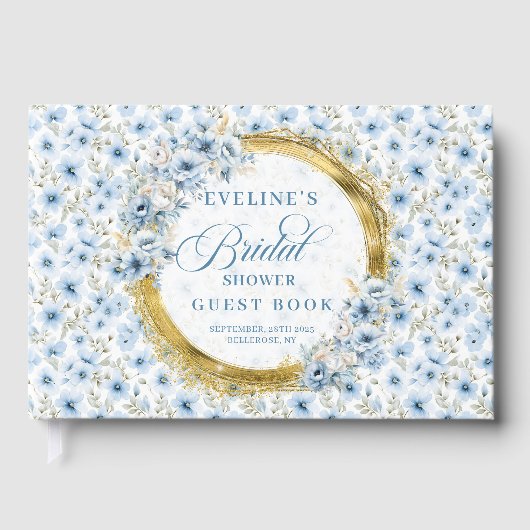 Livre D'or Boho Bleu Poussiéreux Or Fleurs Sauvages Baby Show (Recto)