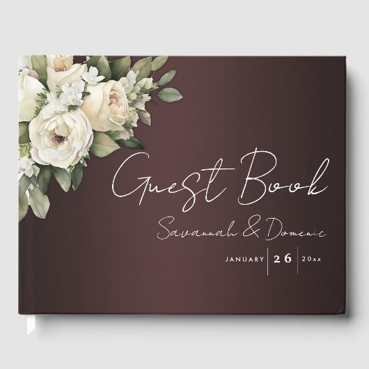 Livre D'or Boho Burgundy et White Rose Bouquet Mariage (Recto)