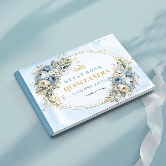 Livre D'or Boho Dusty Blue Gold Eucalyptus Floral Guestbook