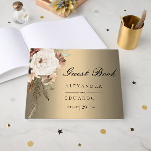 Livre D'or Boho Elegant Gold et Mariage Fleur sauvage