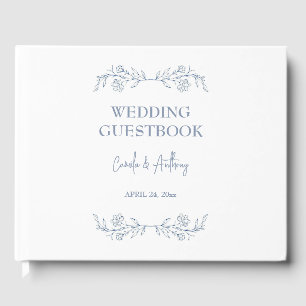 Livre D'or Boho floral bleu Haut Mariage frontalier