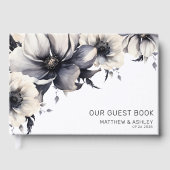 Livre D'or Boho moderne noir blanc Mariage Floral (Recto)