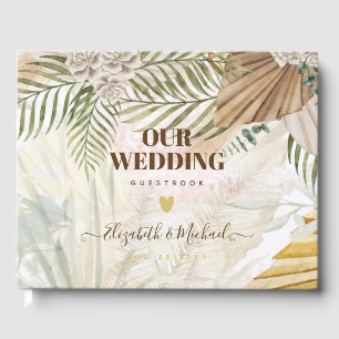 Livre D'or BOHO Pampas Grass Beige Vert Mariage en terre cuit