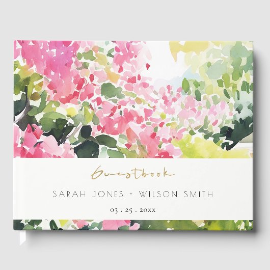 Livre D'or Boho Pink Green Bougainvillea Mariage (Recto)