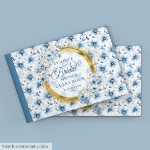 Livre D'or Boho Poussiéreux Bleu Or Paillettes Fleurs Baby Sh