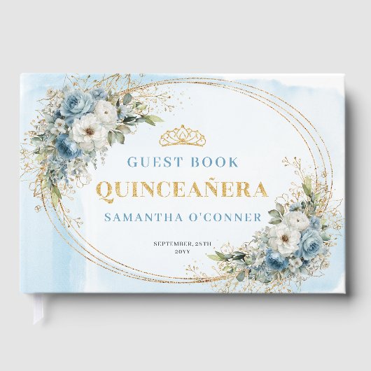 Livre D'or Boho Quinceañera Dusty Blue Gold Eucalyptus  (Recto)