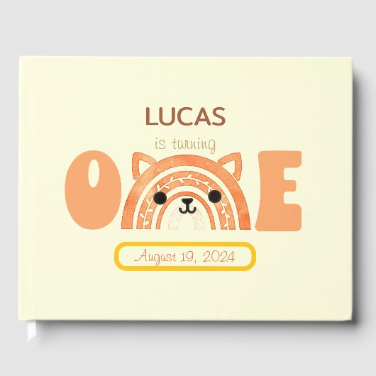 Livre D'or Boho Rainbow Fox Premier anniversaire (Recto)