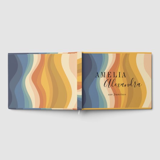 Livre D'or Boho Retro Script Abstrait Wavy Lines Jaune Bleu (Complet)