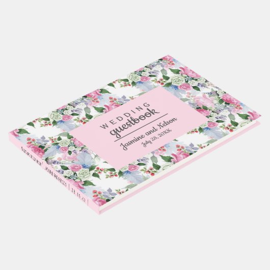 Livre D'or Boho Rose Bleu fleurs Mariage Fleur personnalisée (Coin)