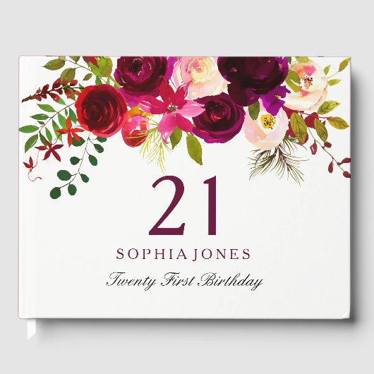 Livre D'or Boho rouge Bourgogne 21e fête d'anniversaire (Recto)