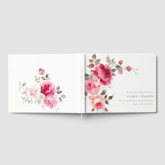 Livre D'or Boho Rouge Rose Fleurs Mariage d'aquarelle (Complet)