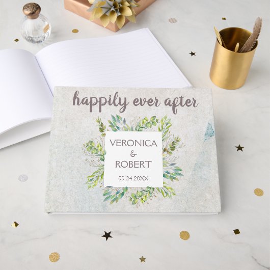 Livre D'or Boho Rustique Eucalyptus Greenery Réception de mar (Recto ouvert)