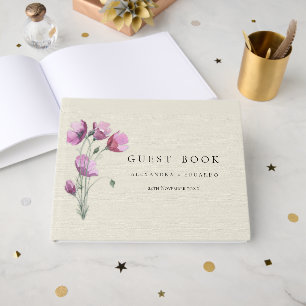 Livre D'or Boho violet Floral et Mariage beige