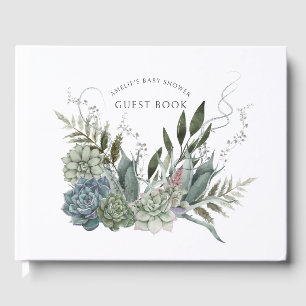 Livre D'or Boho Watercolor Baby shower de succulents