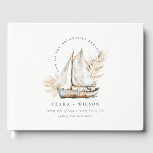 Livre D'or Boho Watercolor Palm Voilier Mariage marin