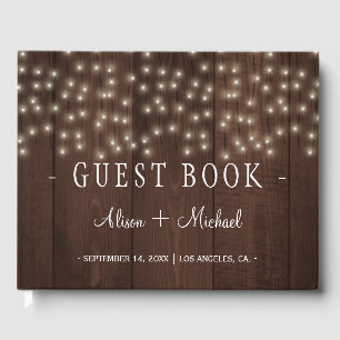 Livre D'or Bois de grange rustique lampes à cordes mariage li
