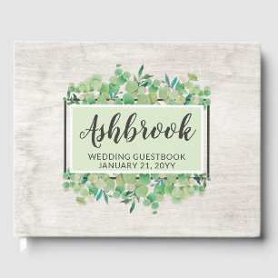 Livre D'or Bois rustique et Mariage botanique feuille d'eucal