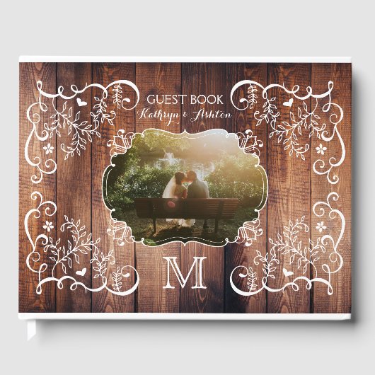Livre D'or Bois rustique Mariage Photo Panneau de bois Monogr (Recto)