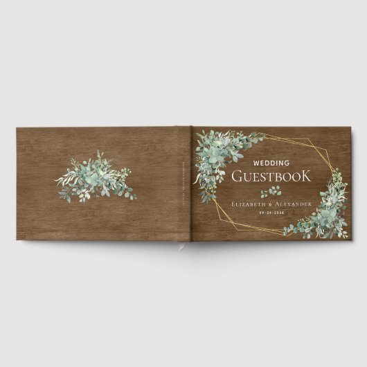 Livre D'or Bois rustique vert Élégant Mariage Eucalyptus (Complet)