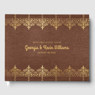 Livre D'or Bordure de dentelle Vintage en cuir Brown