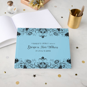 Livre D'or Bordure florale noire sur arrière - plan bleu clai