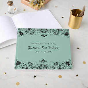 Livre D'or Bordure florale noire sur vert sauge