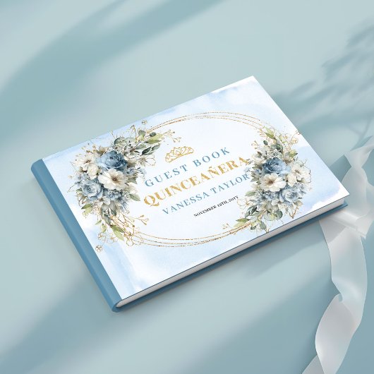 Livre D'or Botanical Boho Quince Guest Book Blue Gold Theme
