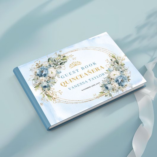 Livre D'or Botanical Boho Quince Guest Book Blue Gold Theme