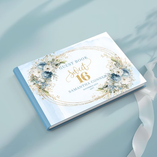 Livre D'or Botanical Dusty Blue Greenery Sweet 16 Guest Book