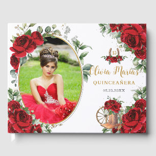 Livre D'or Bottes Charro Florales Roses Rouges Quinceanera Ph