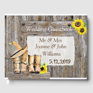 Livre D'or Bottes rustiques de cowboy et Mariage de tournesol