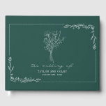 Livre D'or Bouquet Emerald Rustic Mariage<br><div class="desc">Illustration d'art linéaire de bouquet et de bordure fleurie sur arrière - plan vert émeraude.</div>