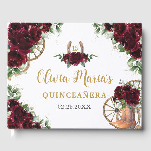 Livre D'or Bourgogne Floral Charro Cowboy Bottes Quinceanera